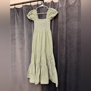o.p.t Shopbop Green and White Gingham Midi Dress Square Neck Smocked